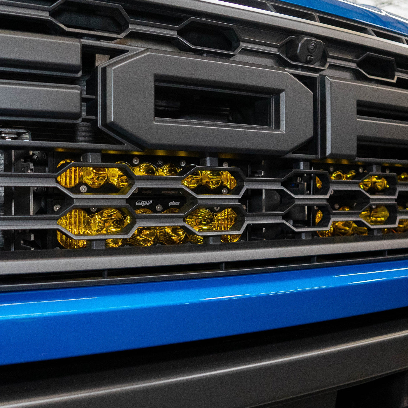 2024+ Ford Ranger/Ranger Raptor Dual 10" Behind The Grille Light Bar Mount installed - close-up