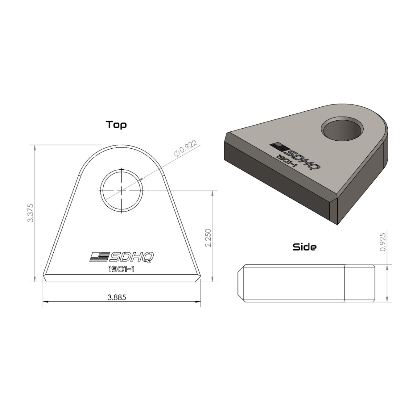 SDHQ Built Machined HD Clevis/D Ring Tab Diagram