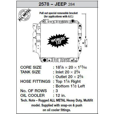 87-04 Jeep Wrangler (3 ROW Copper Core) Radiator