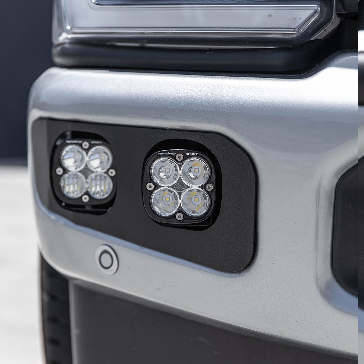 '23+ F250/F350 Squadron Sport "Sportsmen" Dual Fog Pocket Light Kit Close-up Display on Vehicle