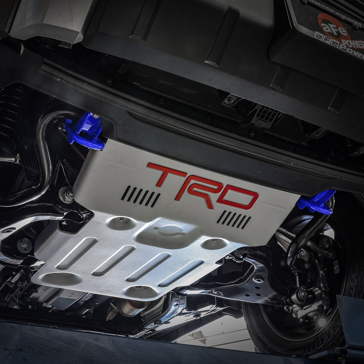 aFe 22-24 Toyota Tundra Control Front Tow Hooks (Blue) Installation Location View