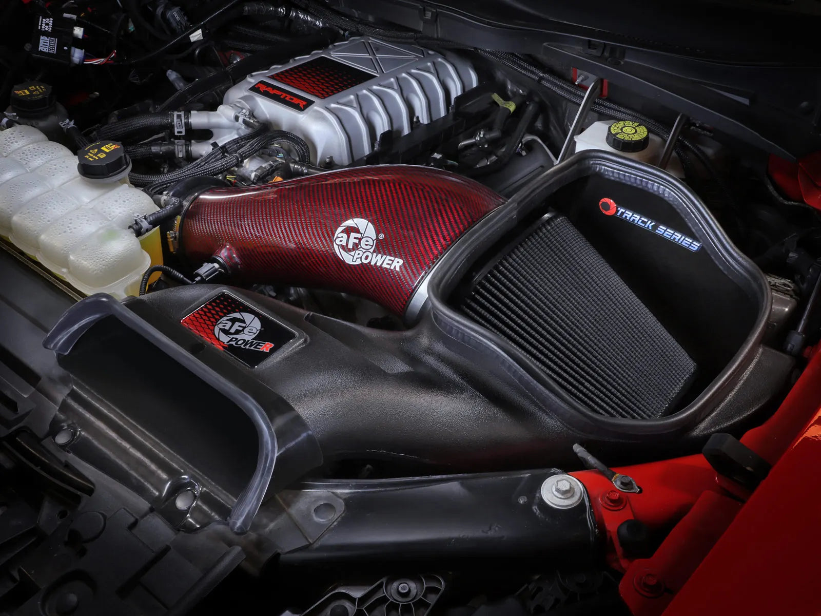 2023+ Raptor R Track Series Red Kevlar Carbon Fiber Cold Air Intake System w/ Black Pro 5R Filter