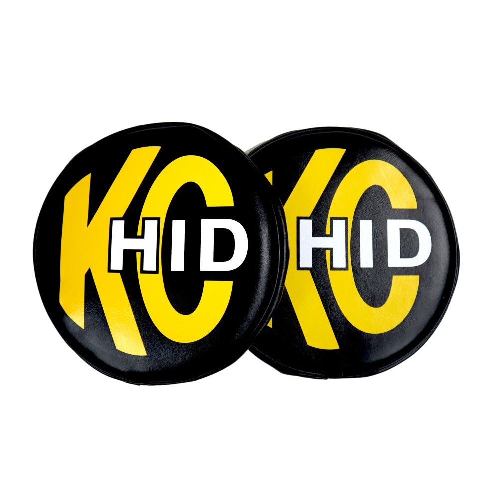 KC HiLites 8" Light Cover - Soft Vinyl - Pair - Black w/ Yellow KC HID Logo