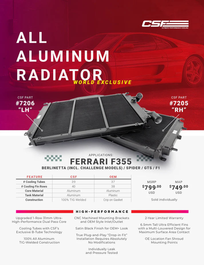 94-99 Ferrari F355 High-Performance All-Aluminum Radiator (RH)