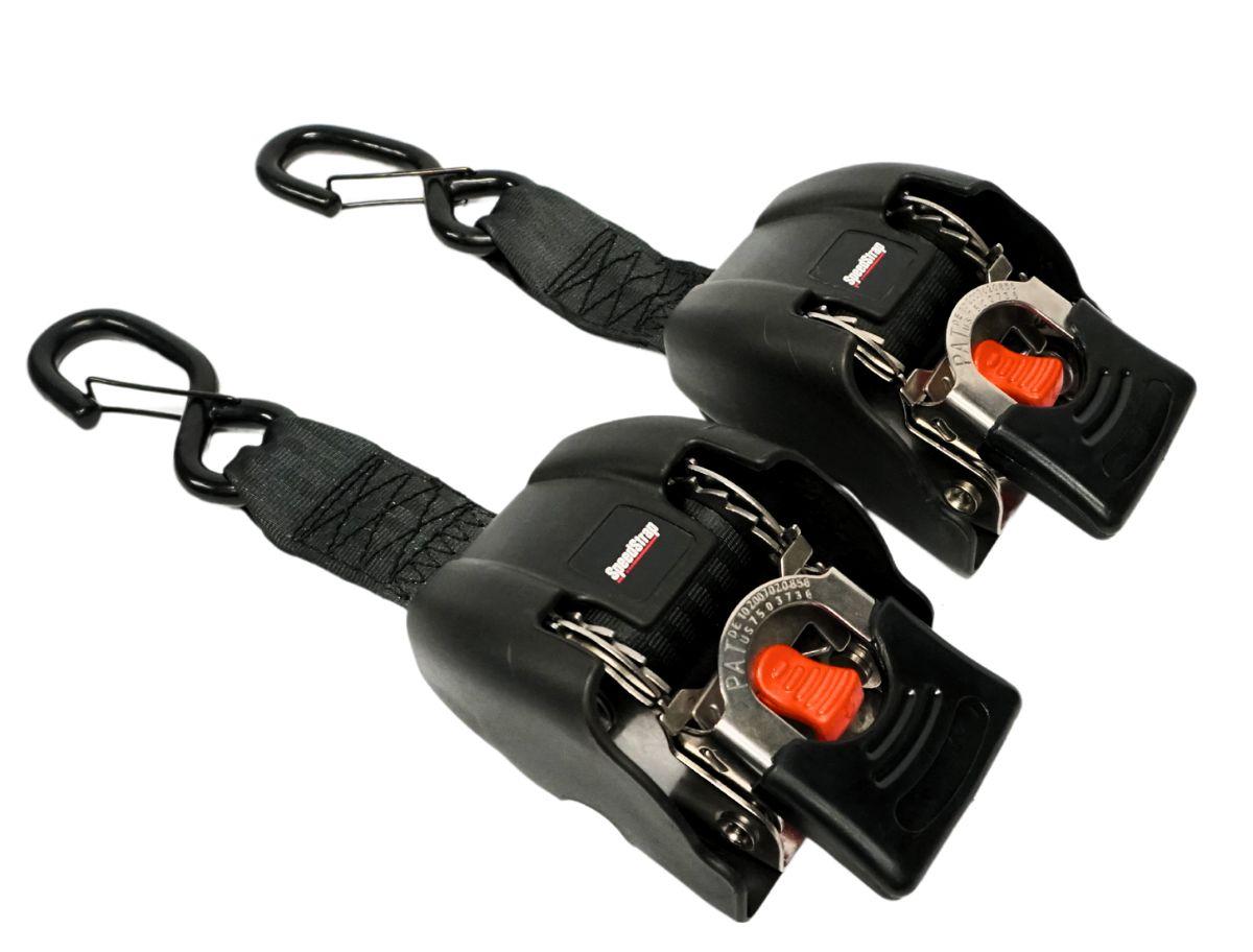 2” x 43” Stainless Steel Retractable Marine Transom Tie-Down Straps with Snap S-Hooks (2 Pack) Front View