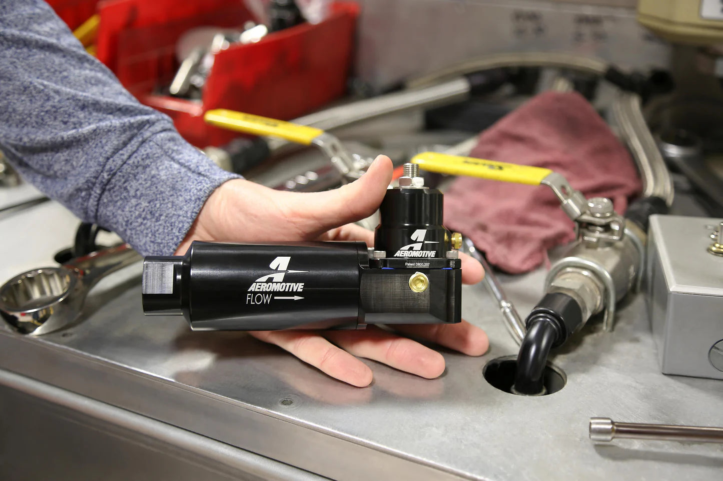 Fuel Pressure Regulator & 10-Micron Cellulose Element Fuel Filter Combo Front View