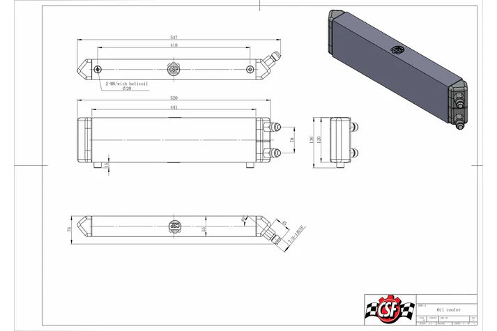 Universal Dual-Pass internal/external Oil Cooler - 22.0in L x 5.0in H x 2.25in W
