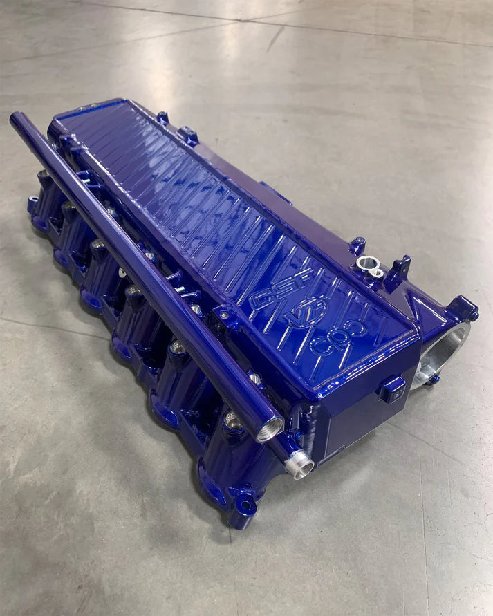 BMW Gen 1 B58 Charge Air Cooler Manifold Front View Blue