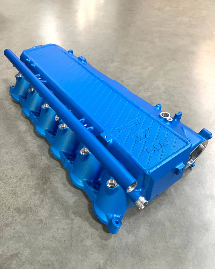 A90 Supra / BMW B58 Charge-Air Cooler Manifold Front View Blue