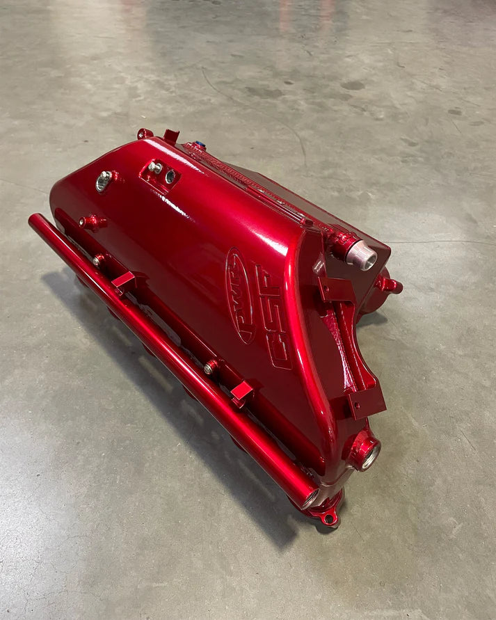 BMW S58 "Level-Up" Charge Air Cooler Manifold Front View Red