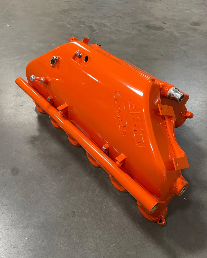 BMW S58 "Level-Up" Charge Air Cooler Manifold Front View Orange