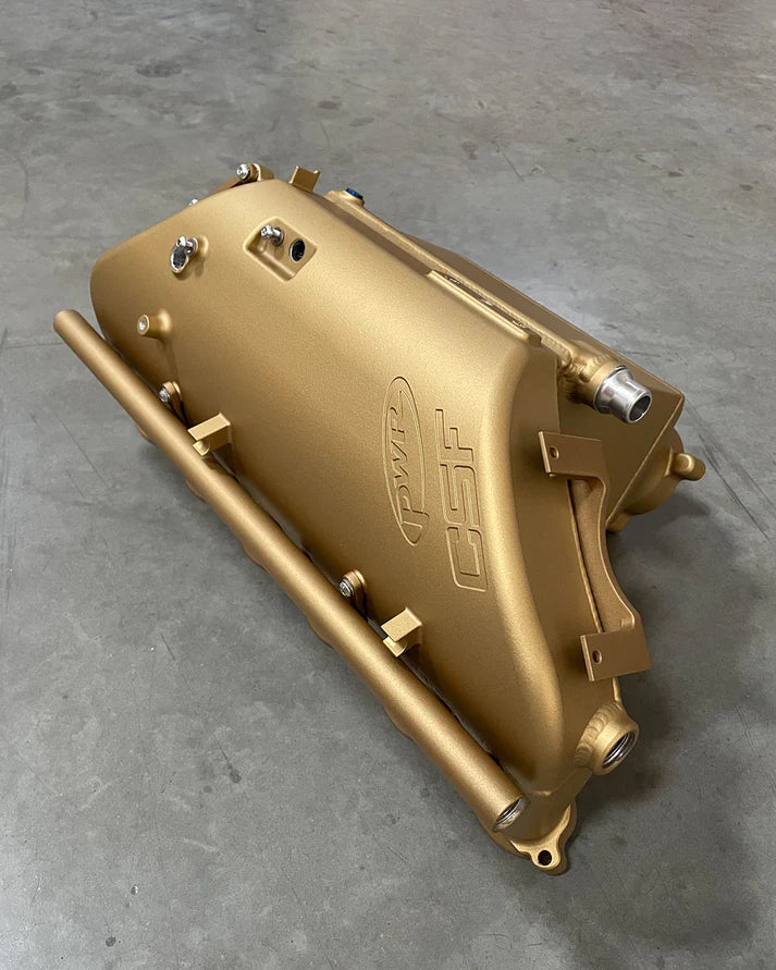 BMW S58 "Level-Up" Charge Air Cooler Manifold Front View Gold