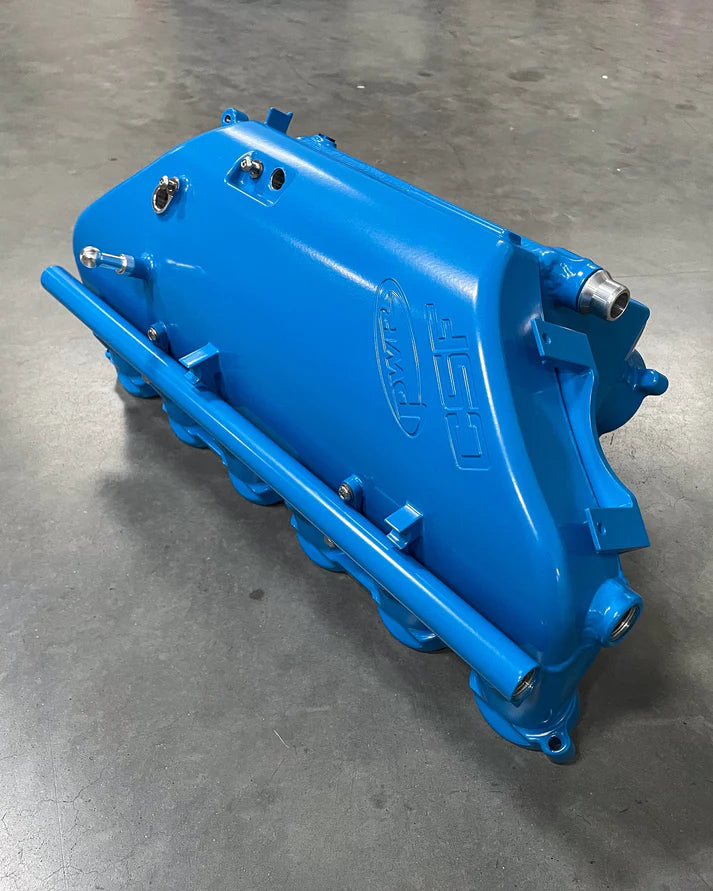 BMW S58 "Level-Up" Charge Air Cooler Manifold Front View Blue