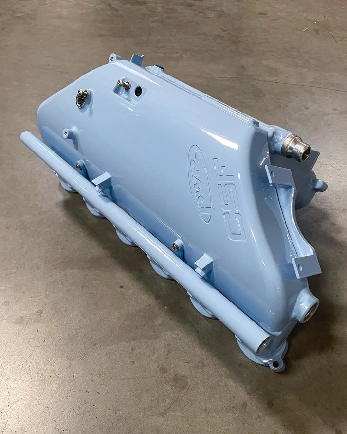 BMW S58 "Level-Up" Charge Air Cooler Manifold Front View Blue