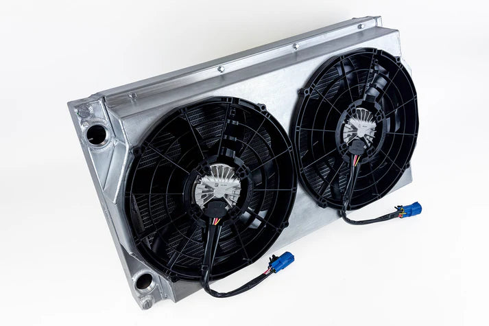 Motorsport Dual-Pass Radiator with Shroud + 14" SPAL brushless fans & harnesses