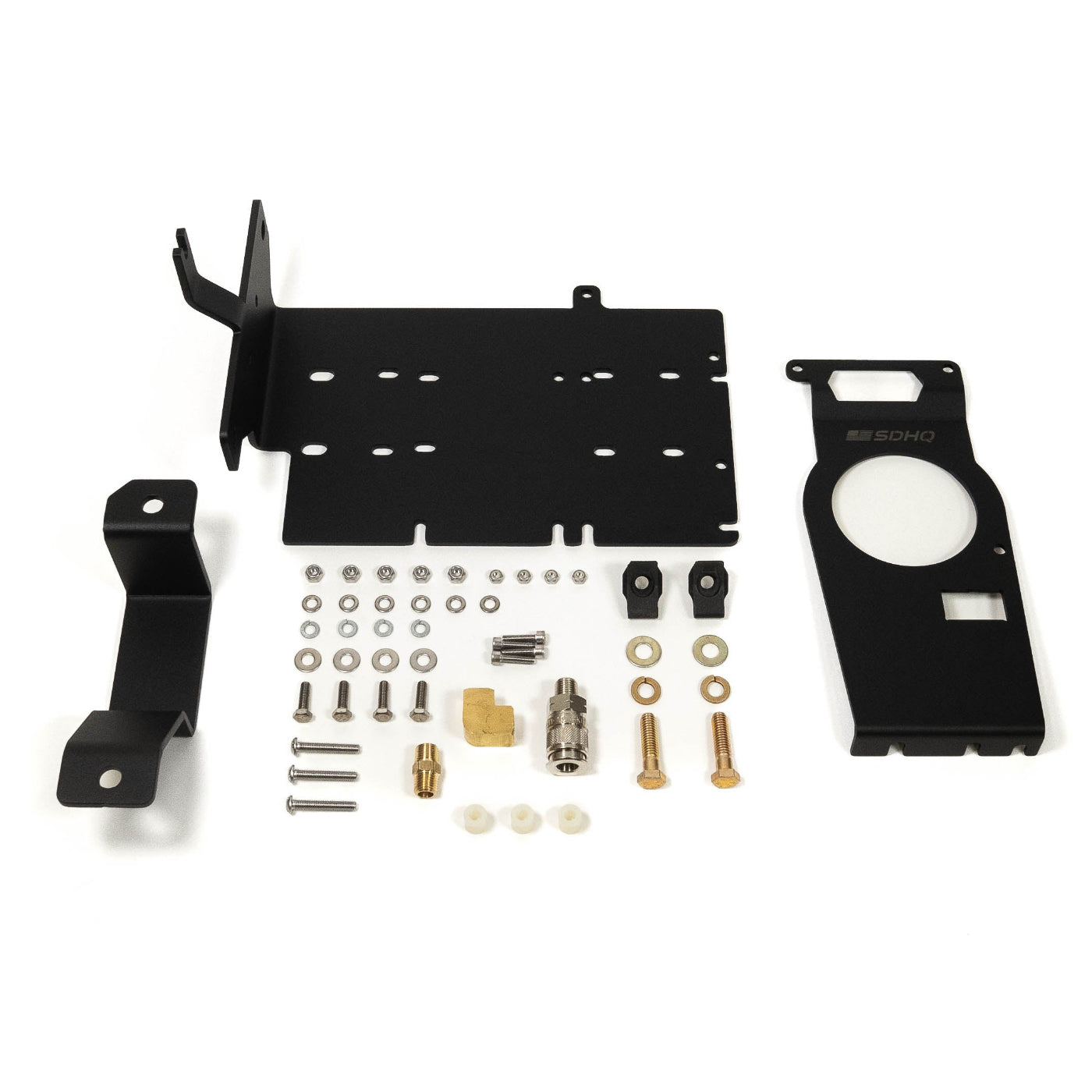 '21-25 Ford Bronco SDHQ Built ARB Air Compressor Mount display of included parts and hardware