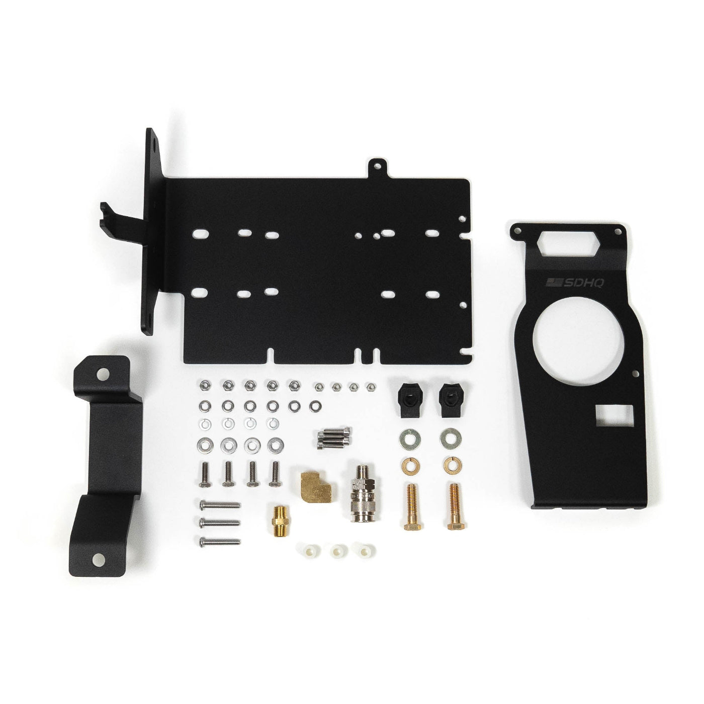 '21-25 Ford Bronco SDHQ Built ARB Air Compressor Mount display of included parts and hardware