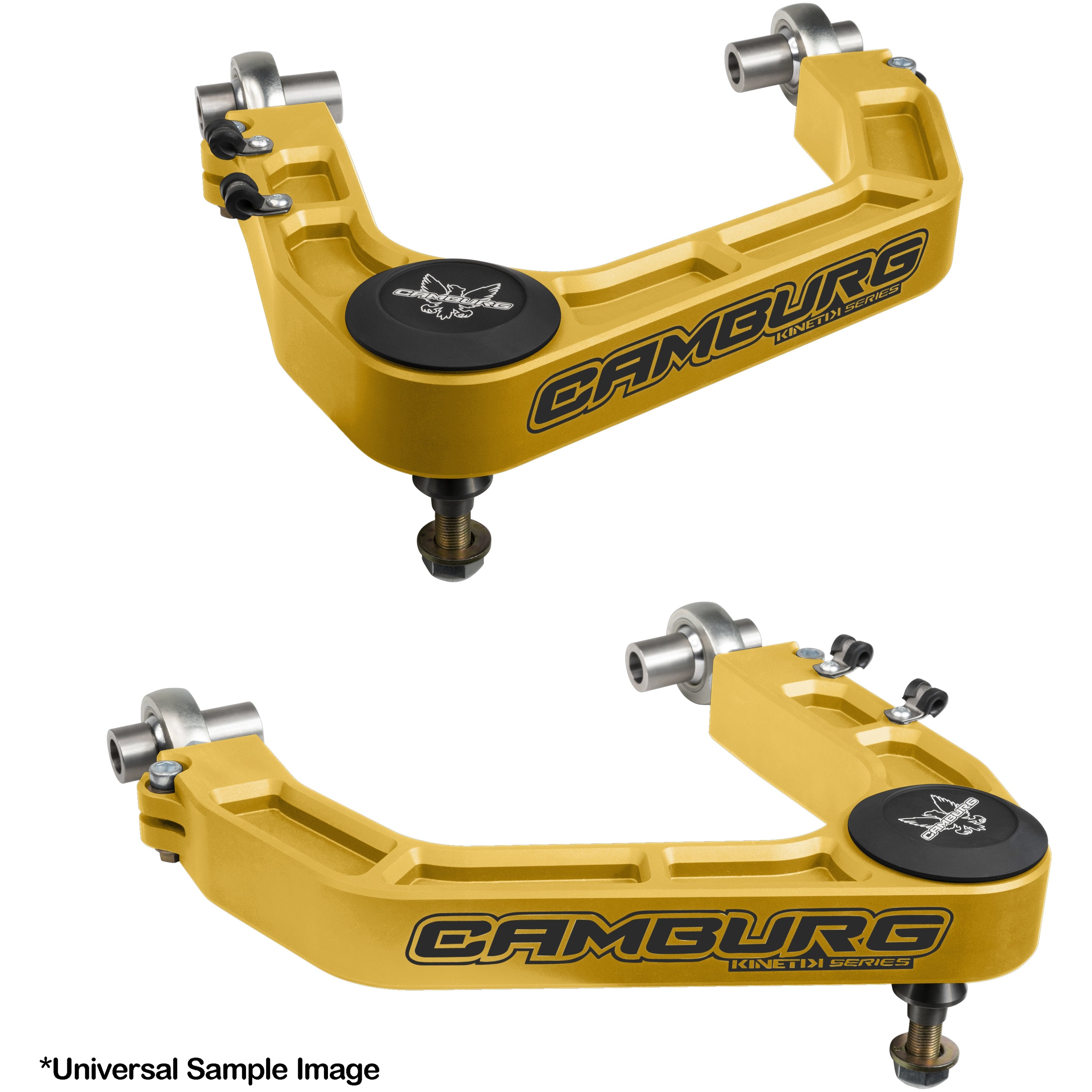 '17-24 Ford Raptor Camburg Kinetik Billet Upper Control Arms Gold Display of Included Parts