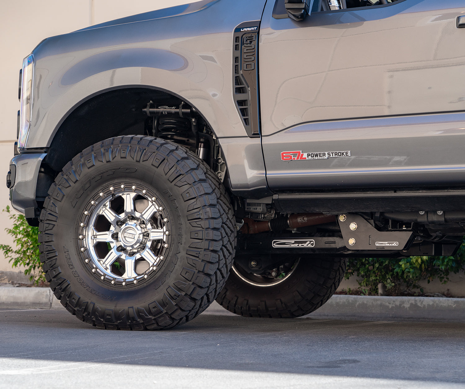 '23+ Ford F250/F350 Radius Arm Drop Brackets - 3.5" Lift Close-up Display on Vehicle