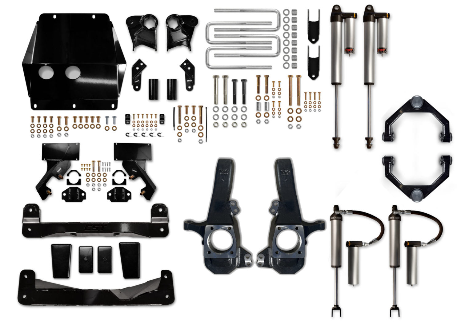CST 20-25 GM 2500 4″ Stage 10M Suspension System w/ Midnight Edition CST Pro-Series 2.5 Shocks Front View