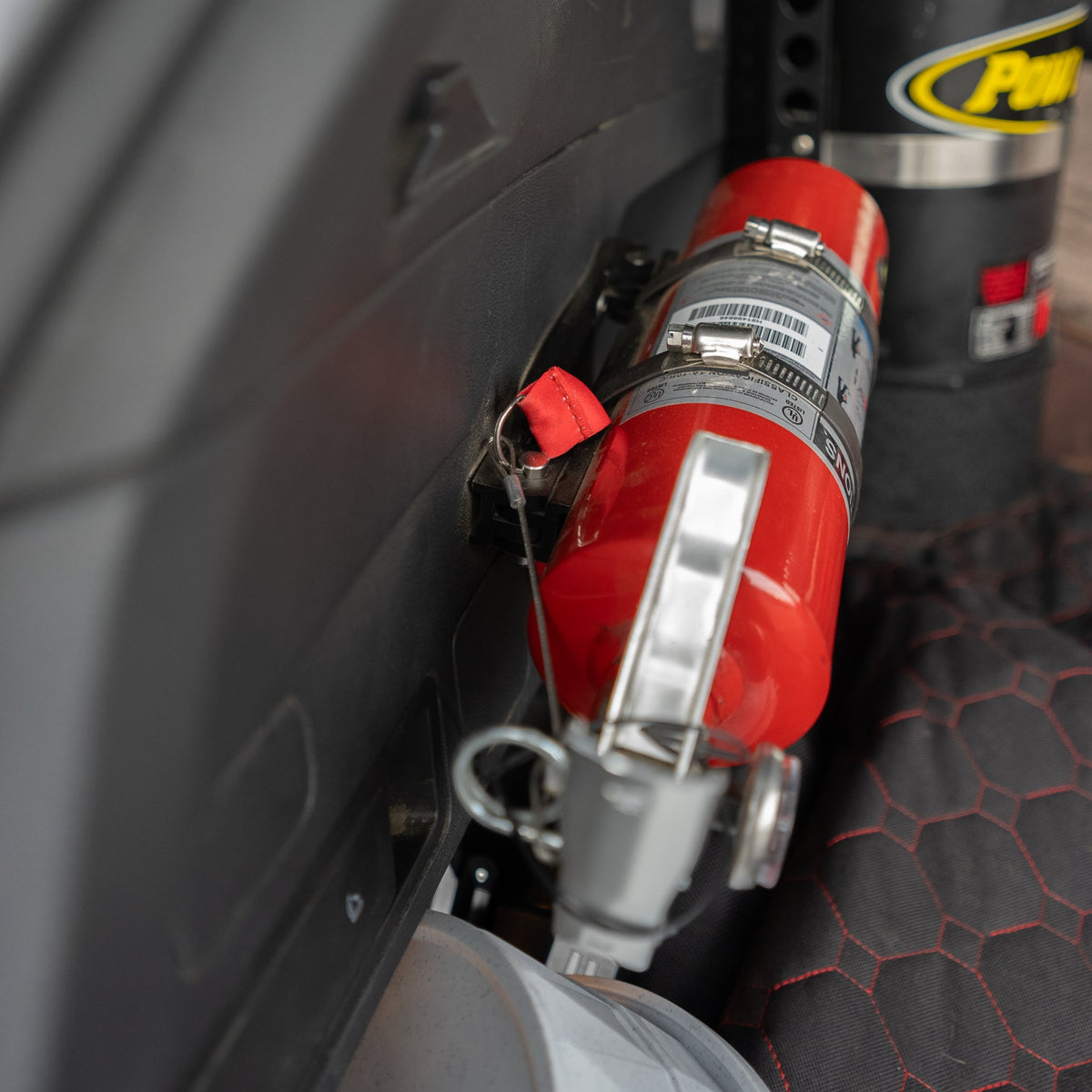 Quick-Release Bracket - 2.5 lb ABC Fire Exinguisher, Power Shot, Pro Eagle Phoenix CO2 Jack