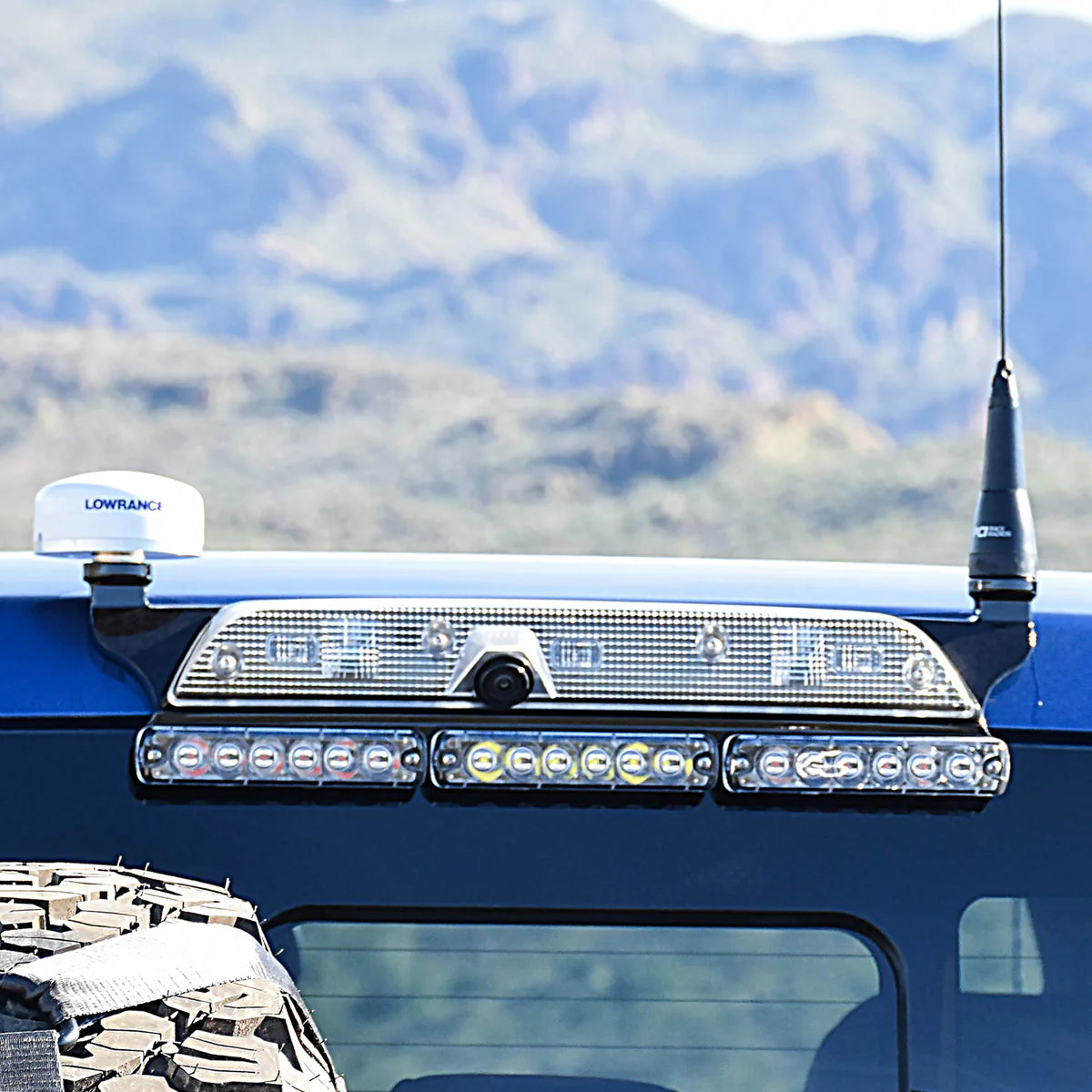 Third Brake Light DUAL Antenna Mount - 2019-2024 Ford Ranger - With Tomar LED Lights Display on Vehicle