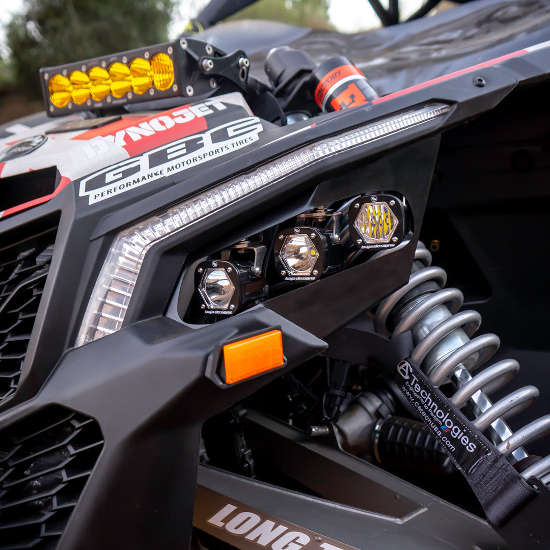 Can-Am S1 Triple LED/Laser Headlight Kit - Can-Am 2017-24 Maverick X3 Front View