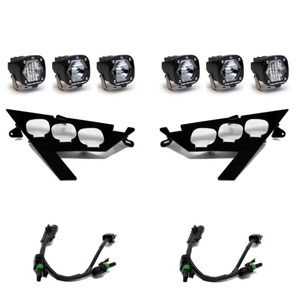 Baja Designs 2022-2024 Polaris RZR Pro R S1 Triple LED/Laser Headlight Kit Display of Included Parts