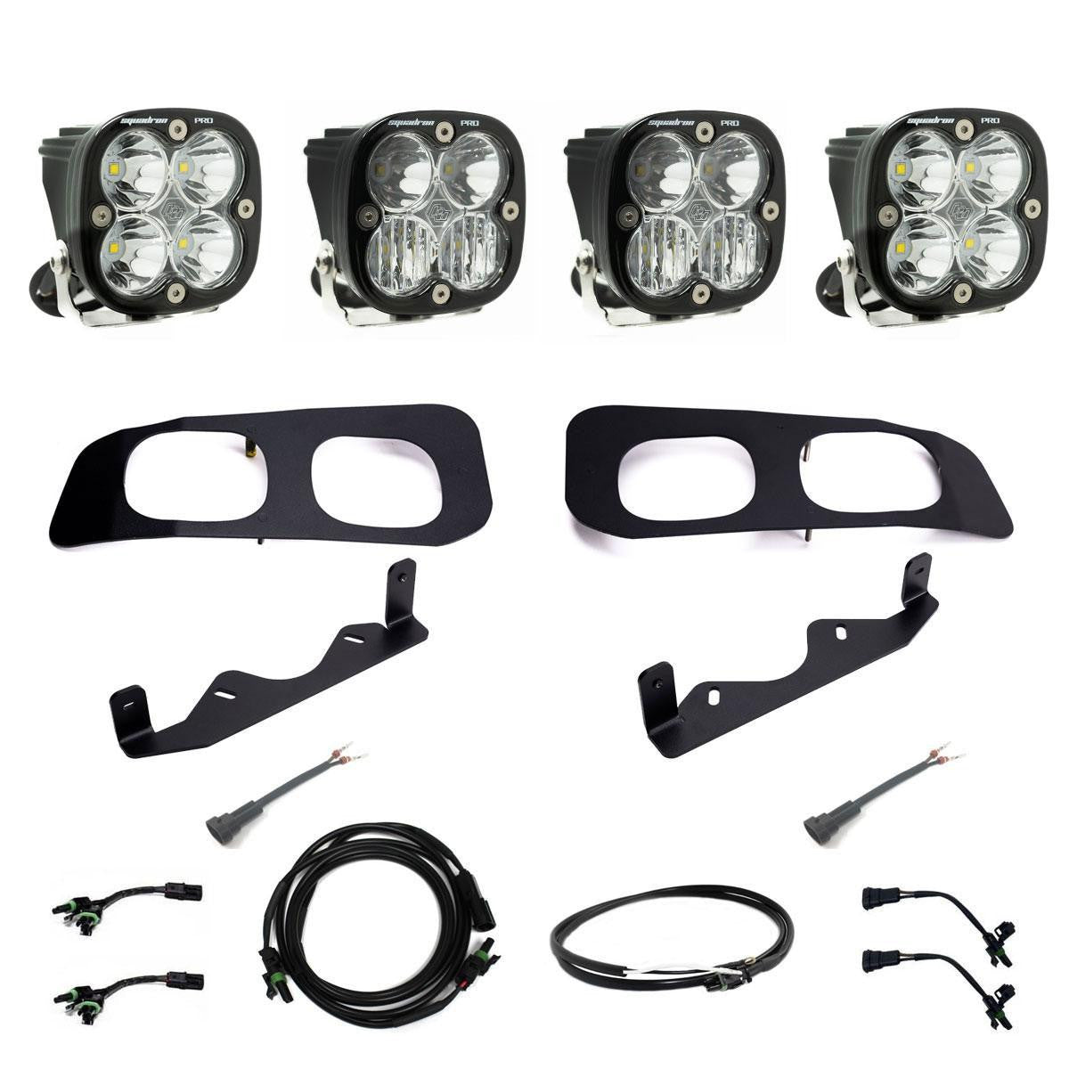 '23+ F250/F350 Squadron Pro Dual Fog Pocket Light Kit Display of Included Parts