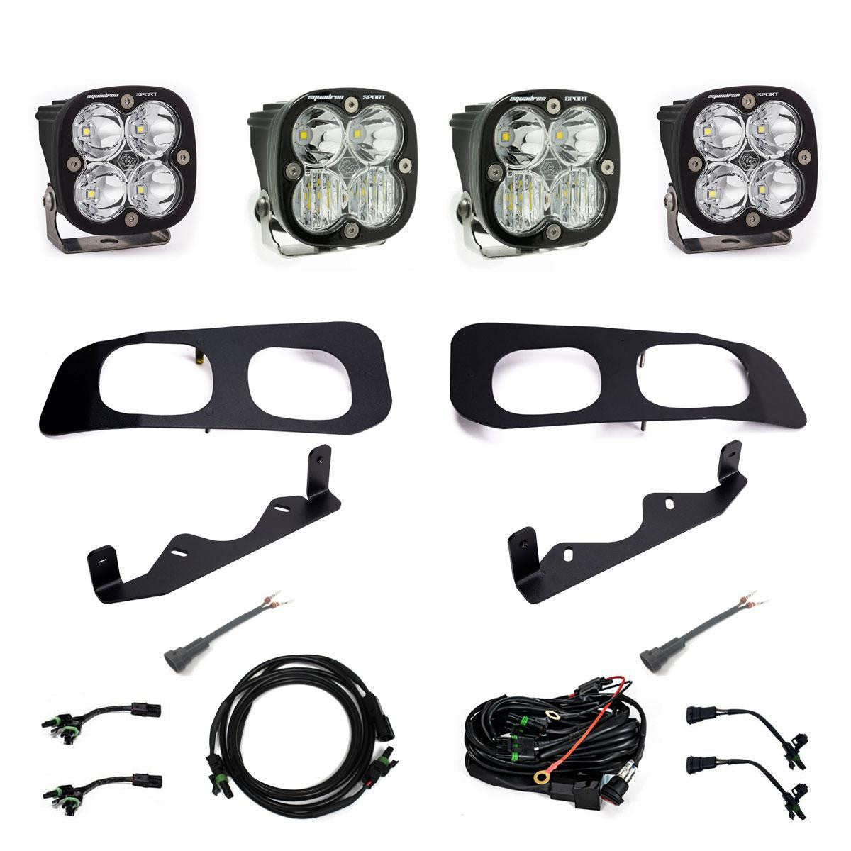 '23+ F250/F350 Squadron Sport "Sportsmen" Dual Fog Pocket Light Kit Display of Included Parts