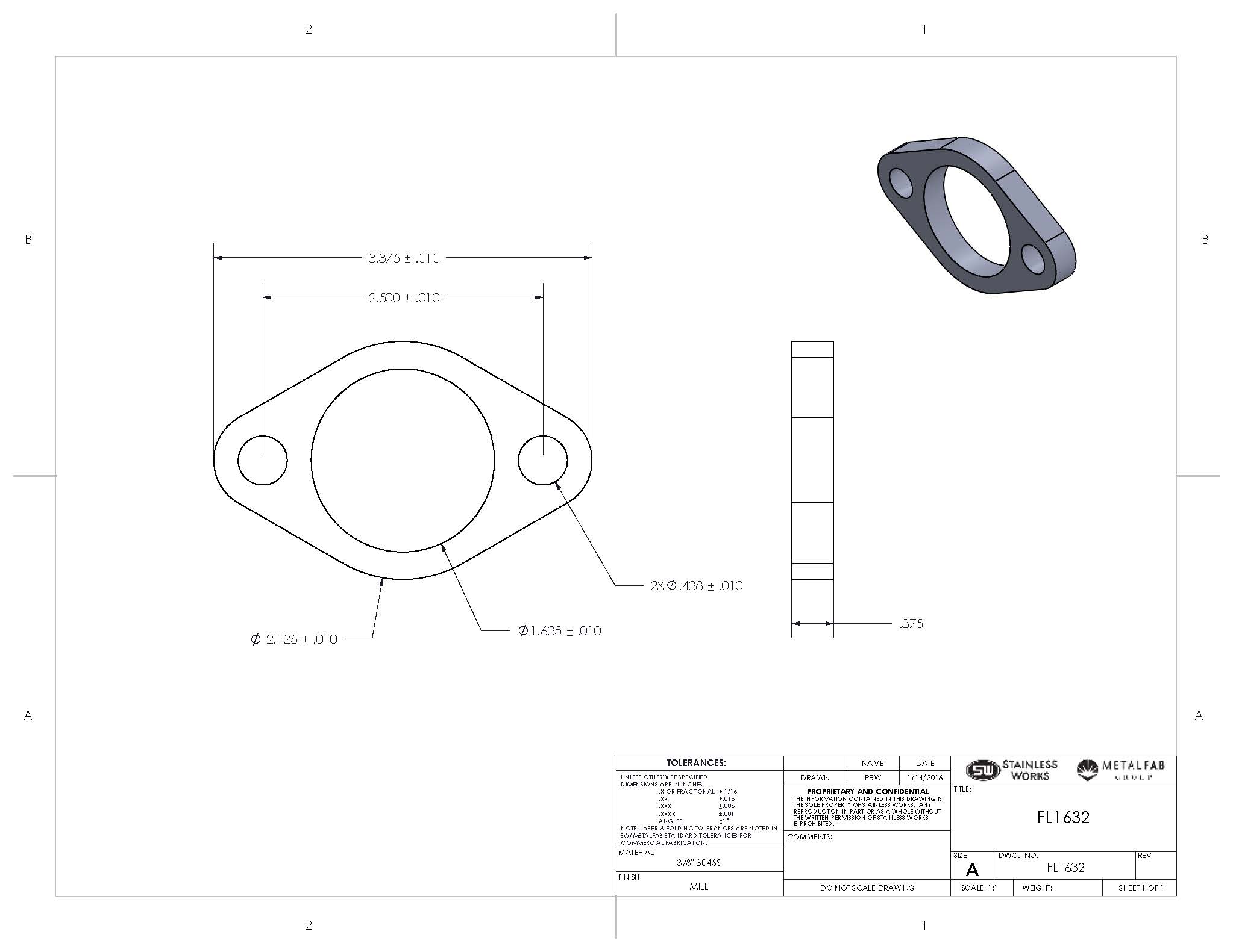 2 Bolt Exhaust Flange With Inner Diameter Options Front View