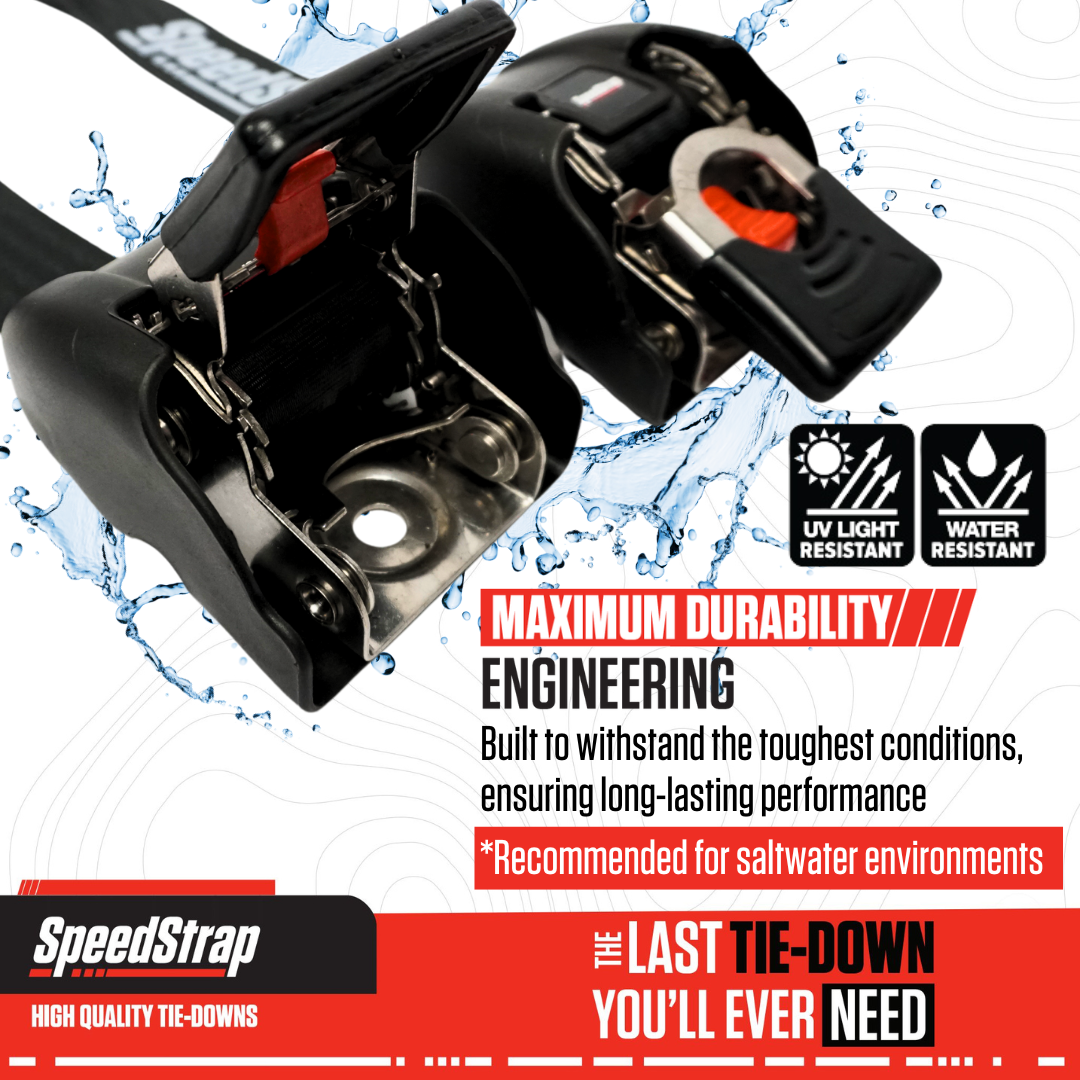 2” x 43” Stainless Steel Retractable Marine Transom Tie-Down Straps with Snap S-Hooks (2 Pack) Front View