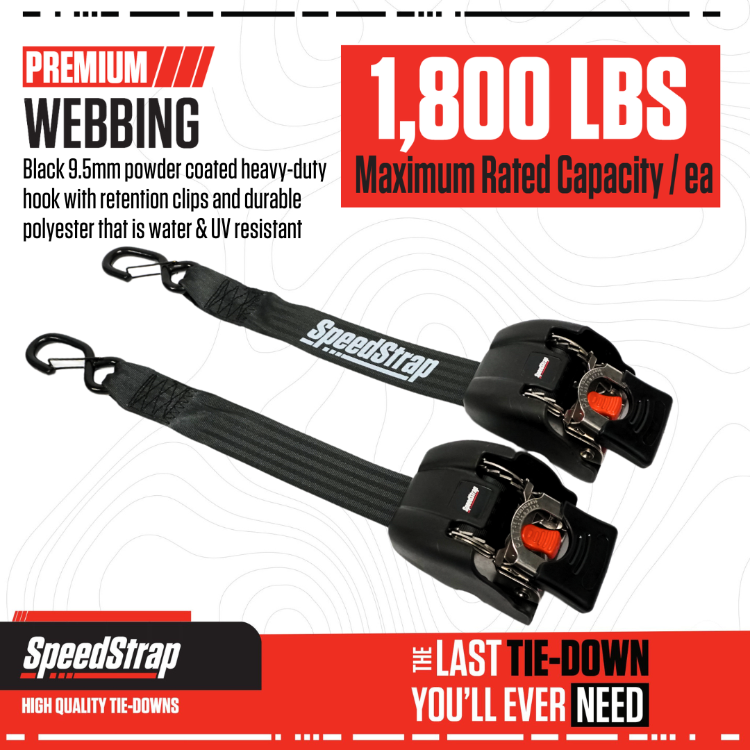 2” x 43” Stainless Steel Retractable Marine Transom Tie-Down Straps with Snap S-Hooks (2 Pack) Front View