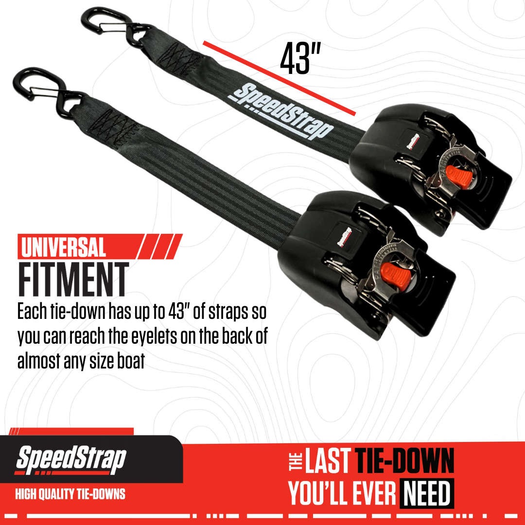 2” x 43” Stainless Steel Retractable Marine Transom Tie-Down Straps with Snap S-Hooks (2 Pack) Front View