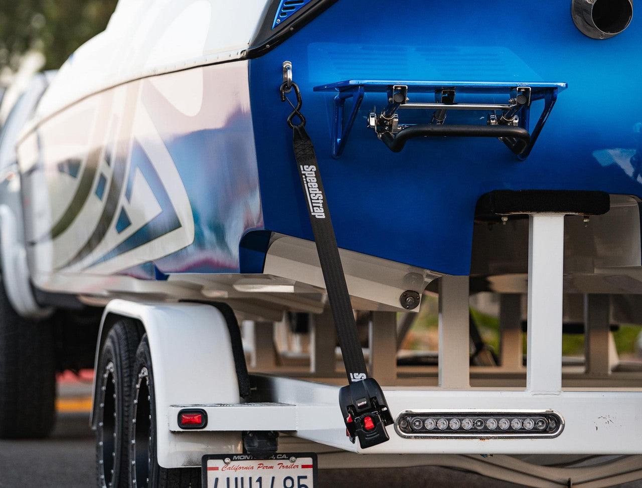 2” x 43” Stainless Steel Retractable Marine Transom Tie-Down Straps with Snap S-Hooks (2 Pack) Front View