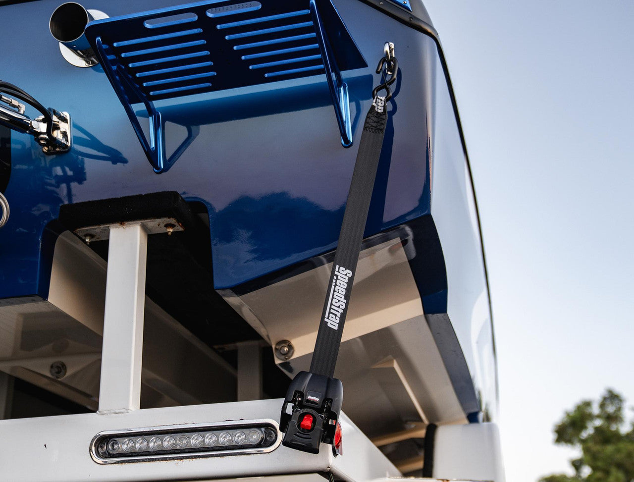 2” x 43” Stainless Steel Retractable Marine Transom Tie-Down Straps with Snap S-Hooks (2 Pack) Front View