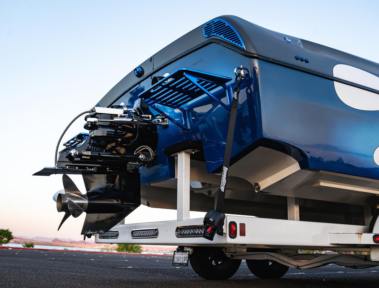 2” x 43” Stainless Steel Retractable Marine Transom Tie-Down Straps with Snap S-Hooks (2 Pack) Front View