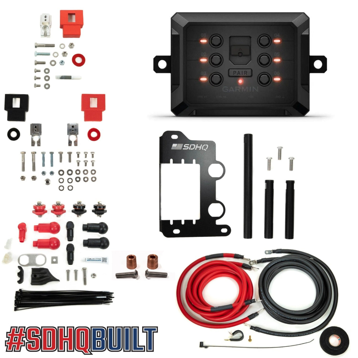 2024+ LC250 SDHQ Built Powered Accessory Controller Packages display of included parts and hardware
