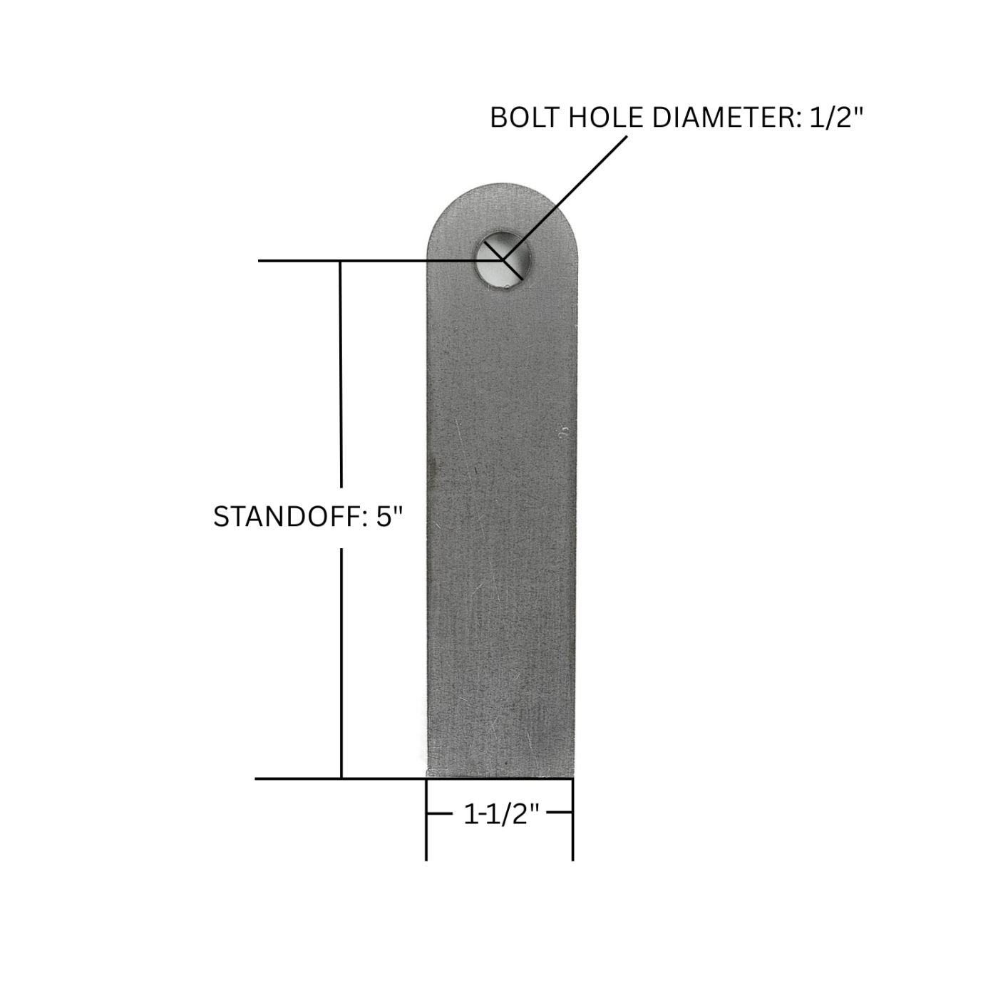 SDHQ Built Long Tab | 3/8" Thick, 1/2" Bolt Hole DIAGRAM