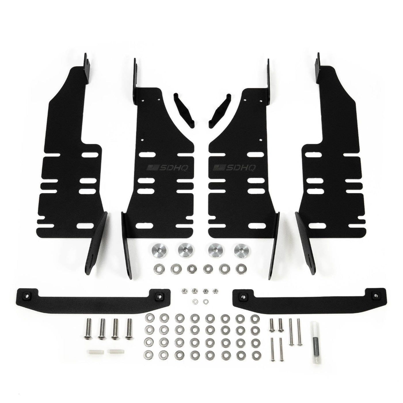 '19-25 Ram 1500 SDHQ Built "Build your Own" Behind the Grille LED Light Bar Mount display of included parts and hardware