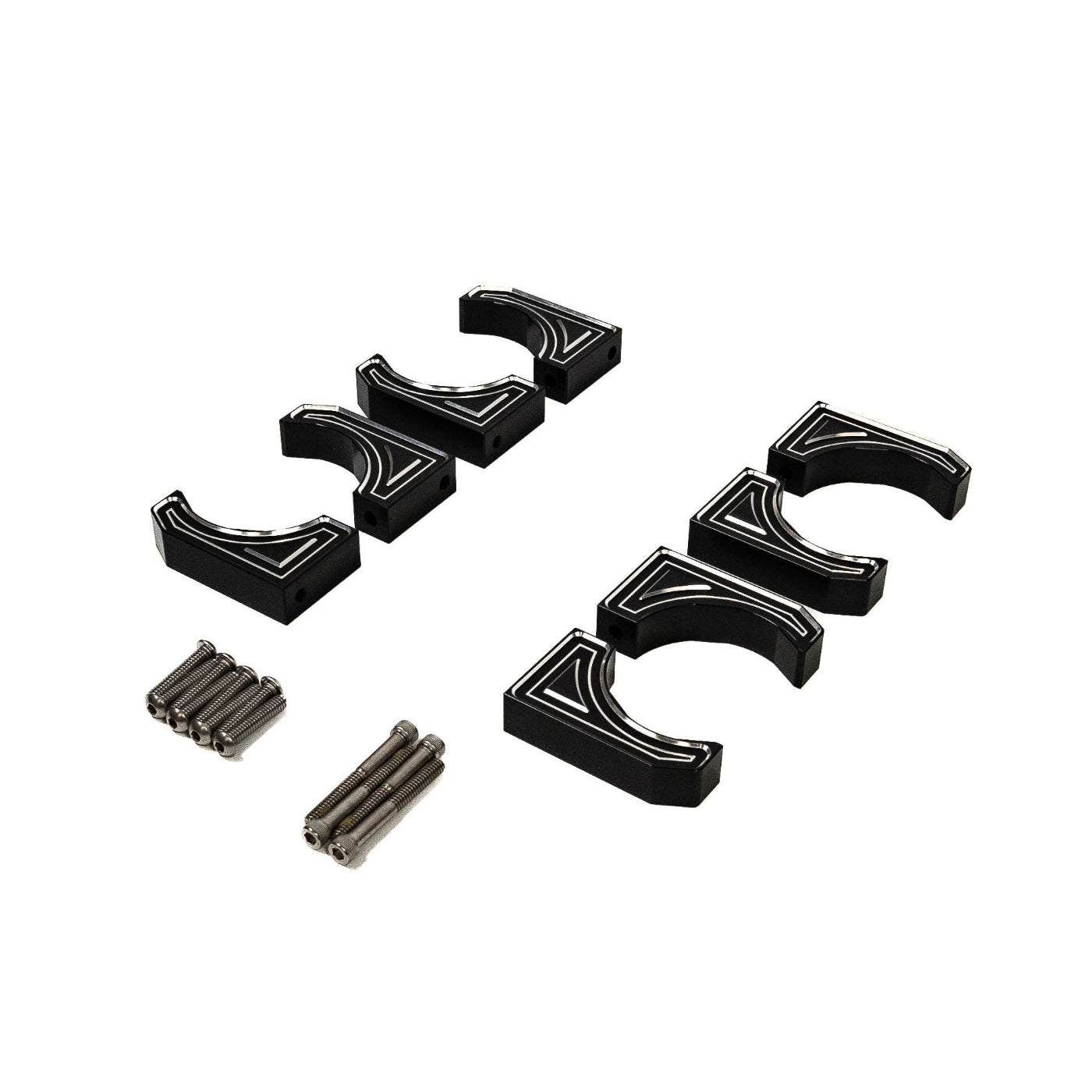 SDHQ Built Billet Reservoir Mounts display of included parts and hardware