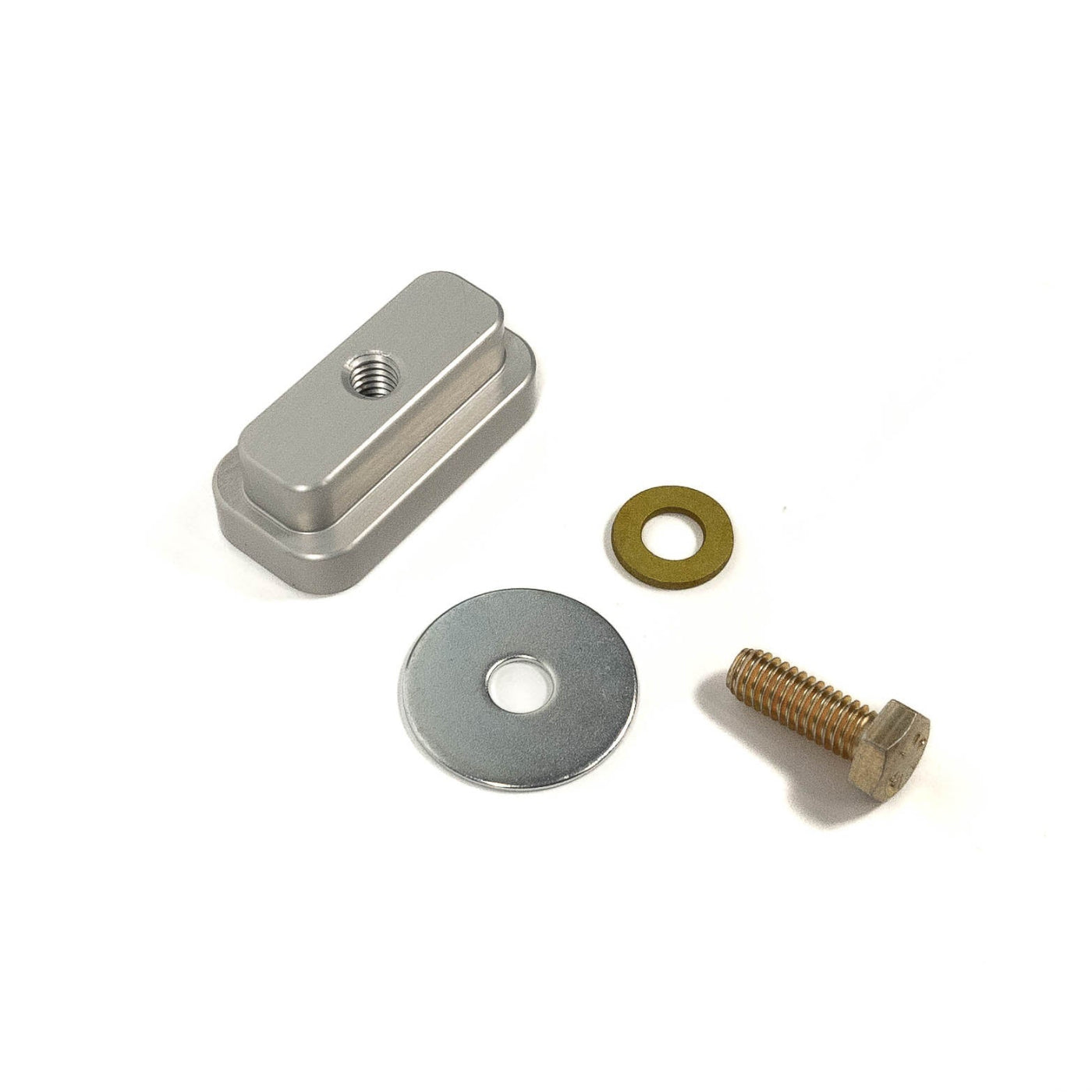 SDHQ Built Billet Bed Rail Accessory Adapter Kit Display of included parts and hardware