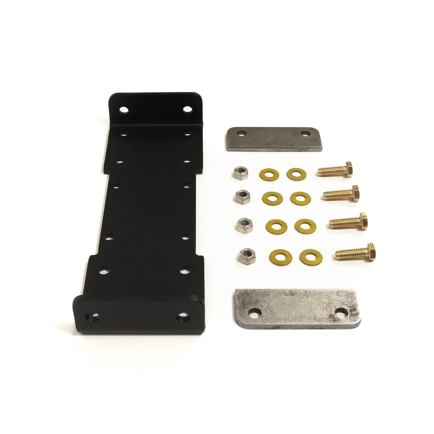 SDHQ Built Universal Weld on ARB Compressor Mount display of included parts and hardware