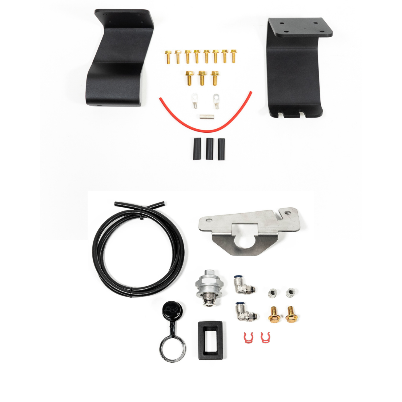 SDHQ Built '23-25 Sequoia ARB Twin Compressor Mounting Kit display of included parts and hardware