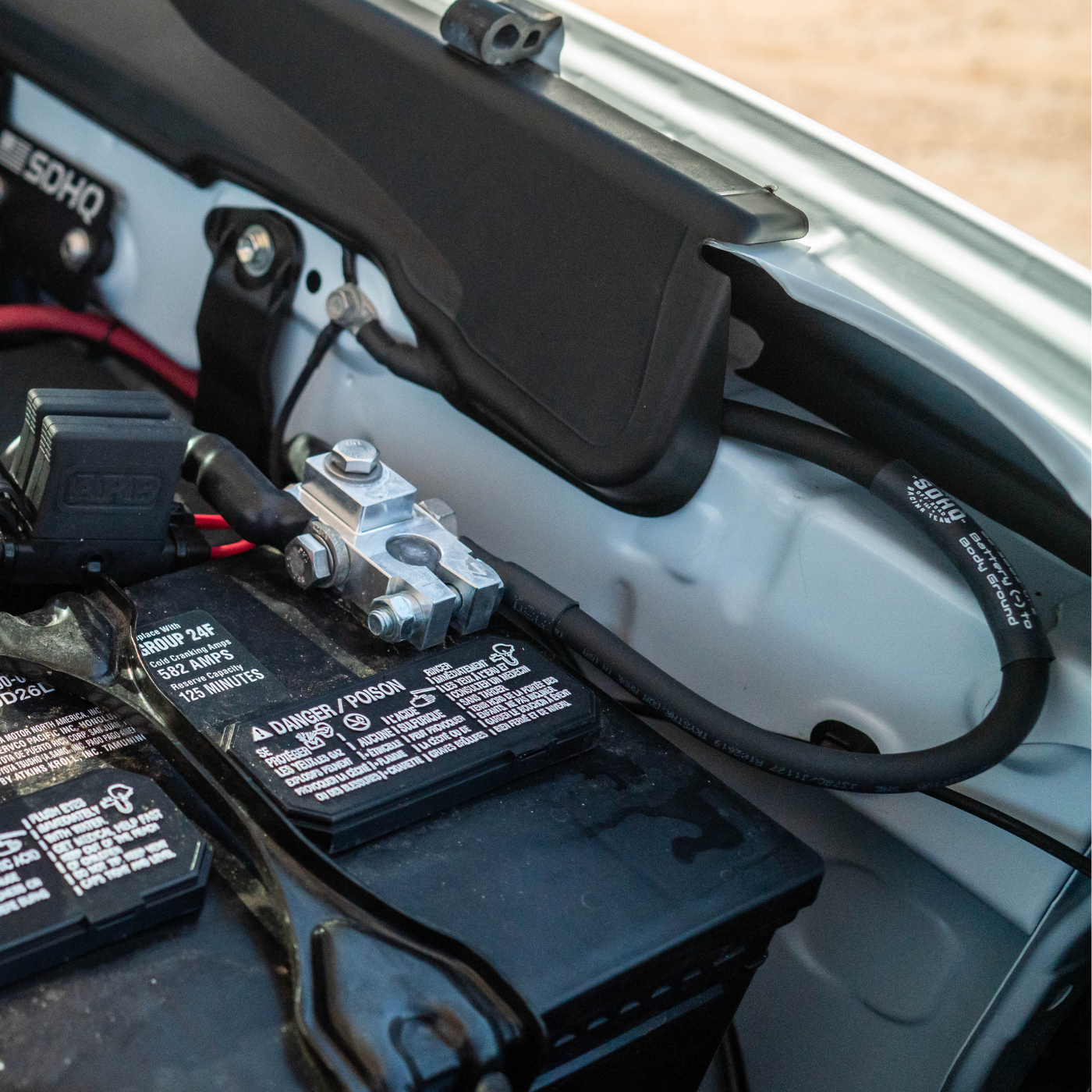 '05-23 Toyota Tacoma Complete Billet Battery Terminal Kit w/ Negative Terminal Wiring Kit installed