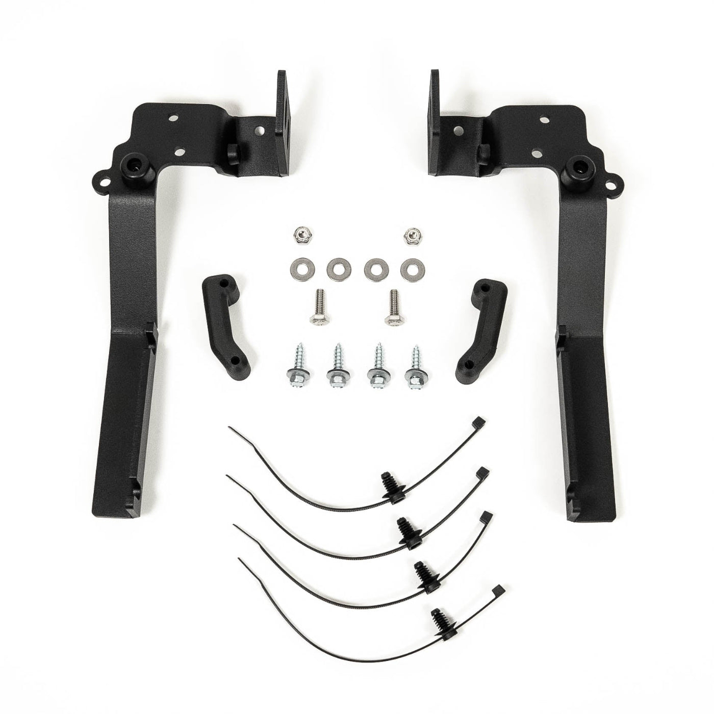 2016-2024 Titan / Titan XD SDHQ Built A-Pillar Light Mounts display of included parts and hardware