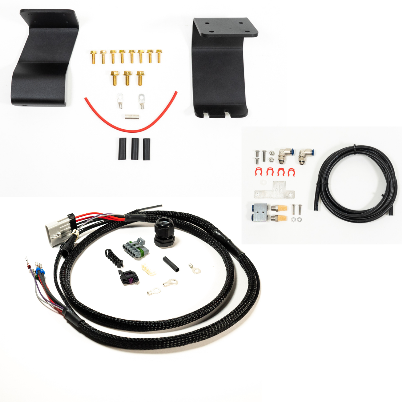 SDHQ Built '22-25 Tundra ARB Twin Compressor Mounting Kit display of included parts and hardware