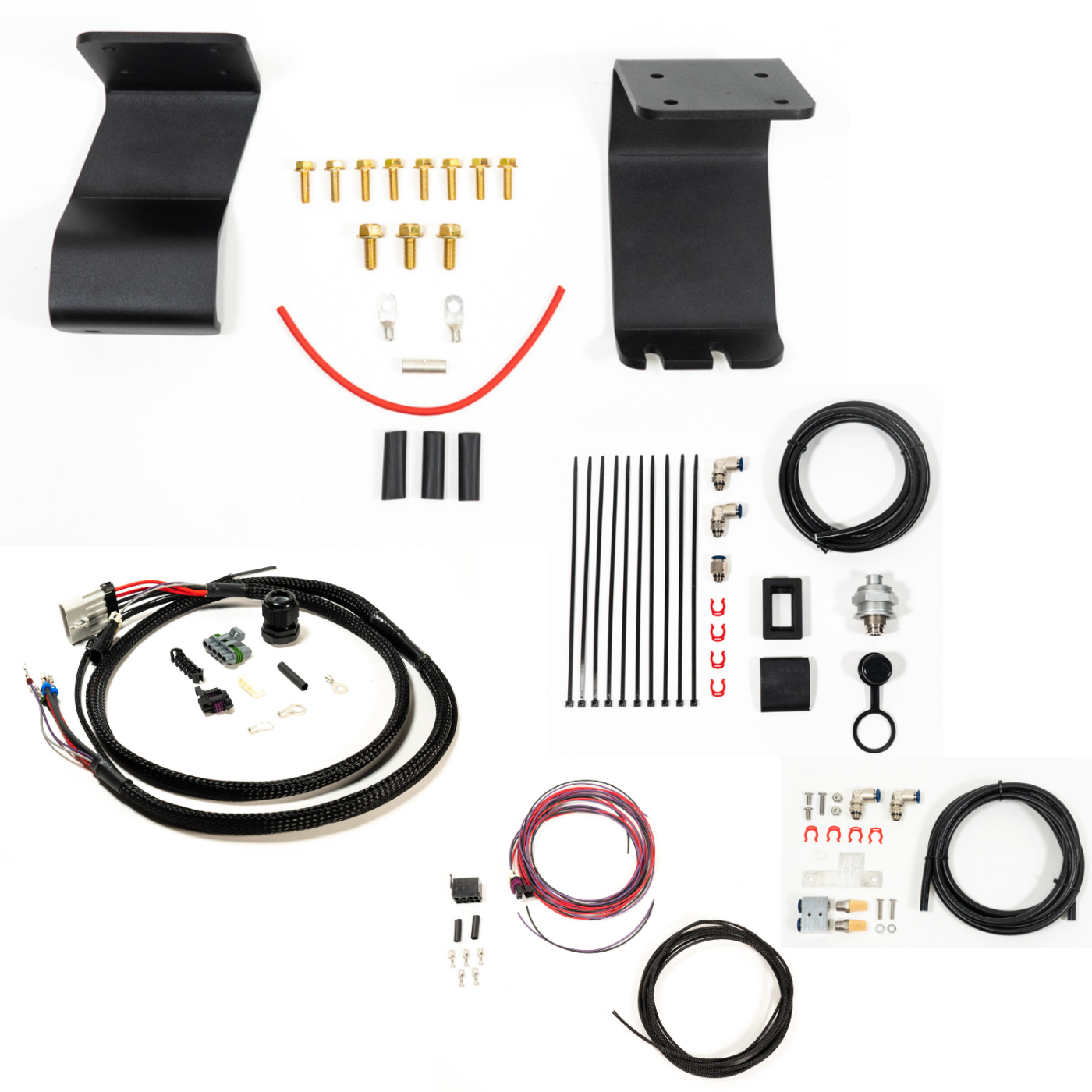 SDHQ Built '22-25 Tundra ARB Twin Compressor Mounting Kit display of included parts and hardware