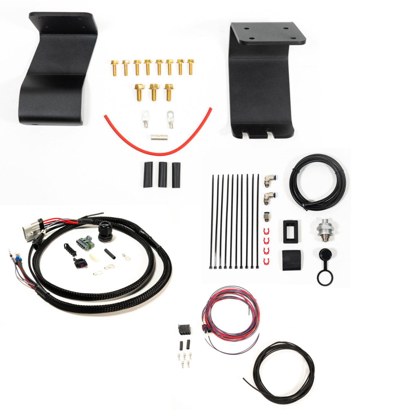 SDHQ Built '22-25 Tundra ARB Twin Compressor Mounting Kit display of included parts and hardware
