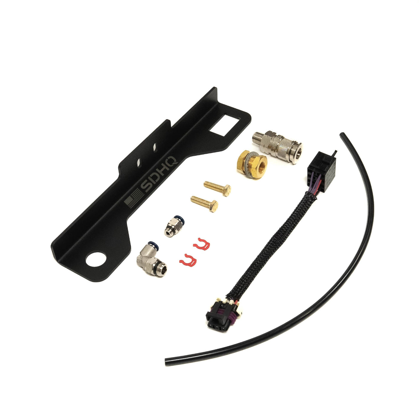 2022-2024 SDHQ Built Tundra Crewmax Air Chuck and Switch Mount Kit display of included parts and hardware